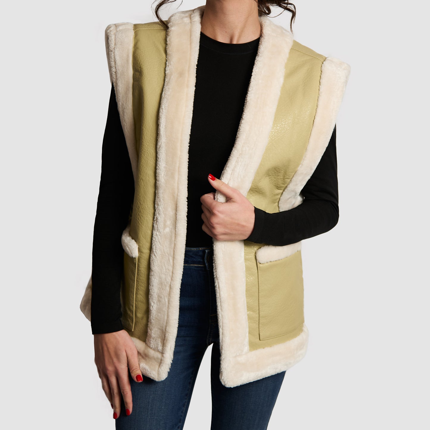 WeWoreWhat Faux Leather/Fur Reversible Vest