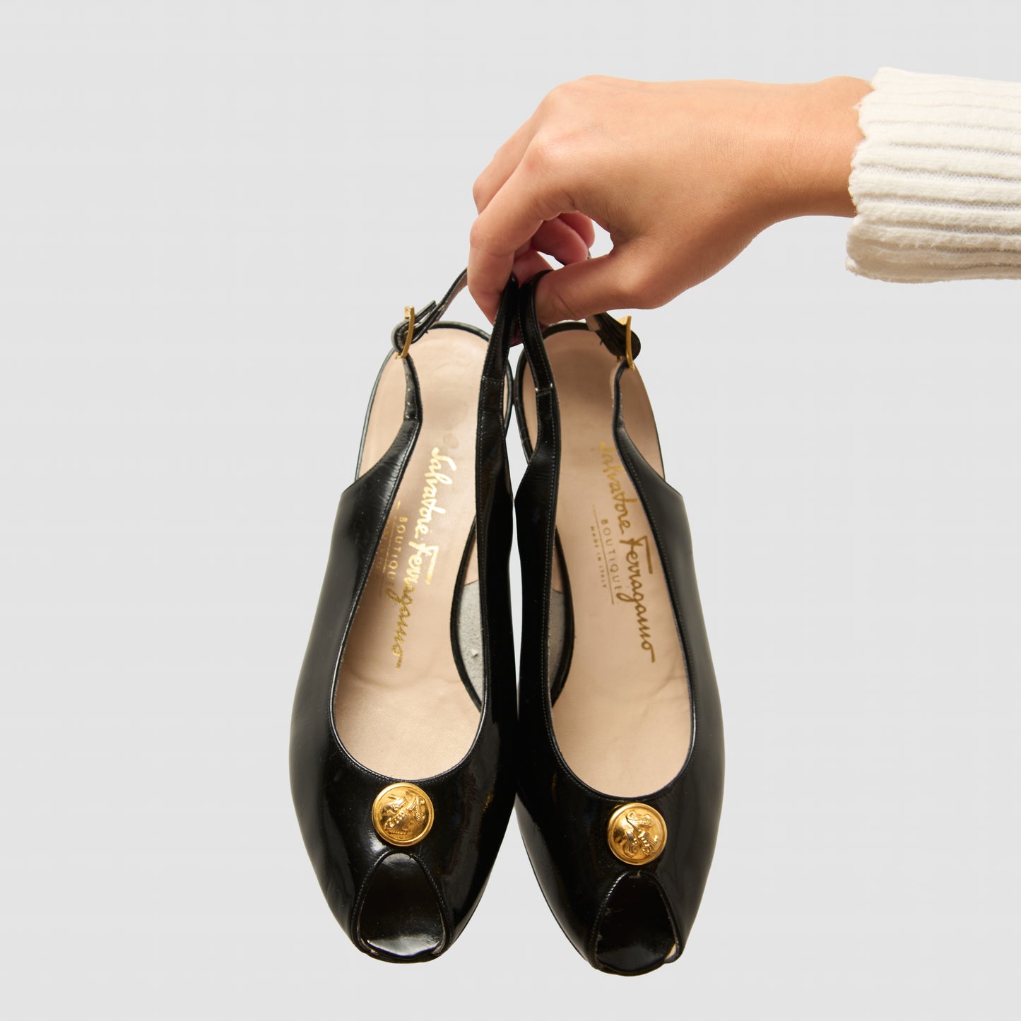 Vintage Ferragamo Peep Toe Sling Back Pumps